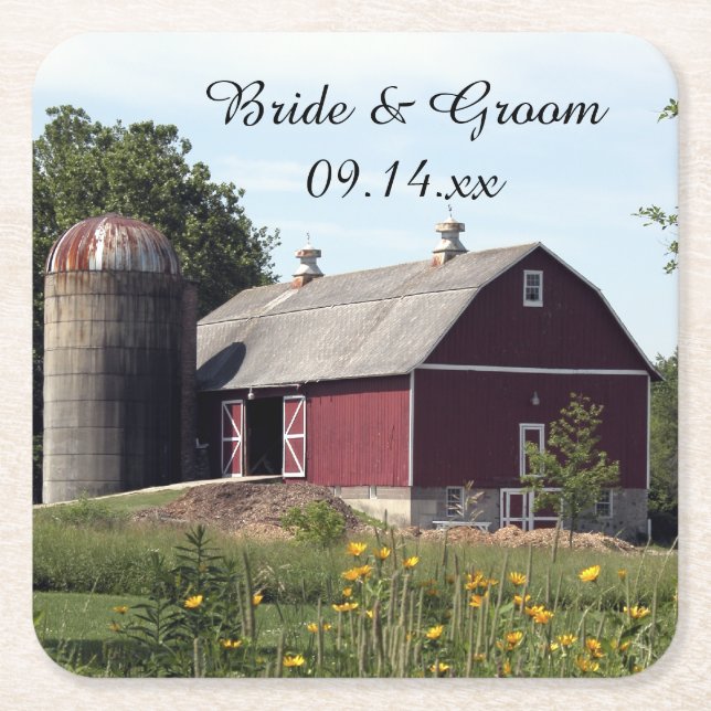Dessous De Verre Carré Mariage campagnard Red Barn (Devant)
