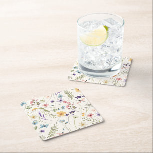 Dessous De Verre Carré Mariage Champêtre de Fleurs Sauvages Fantaisistes