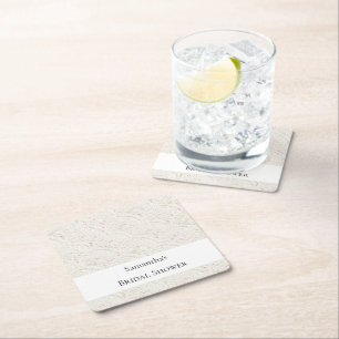 Dessous De Verre Carré Mariage Chic Faux Laçage Crème Blanc