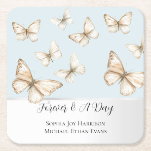 Dessous De Verre Carré Mariage Cieux Bleus & Papillons 