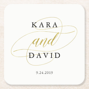 Dessous De Verre Carré Mariage classique glamour Faux Gold