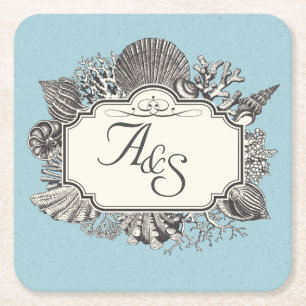 Dessous De Verre Carré Mariage coquille d'œuf bleu