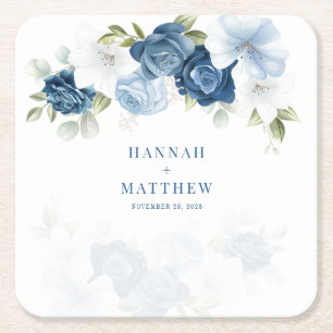 Dessous De Verre Carré Mariage d'aquarelle bleu-bleu-bleu à l'Eucalyptus