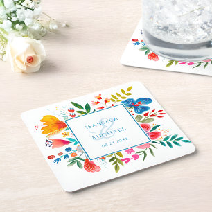 Dessous De Verre Carré Mariage d'aquarelle coloré Fleur sauvage Floral
