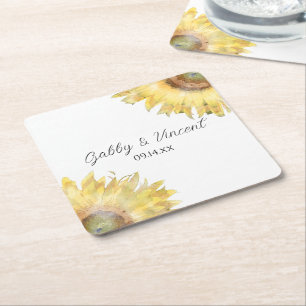 Dessous De Verre Carré Mariage d'aquarelle des tournesols jaunes