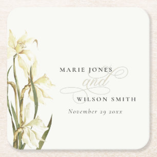 Dessous De Verre Carré Mariage d'aquarelle florale blanc rustique