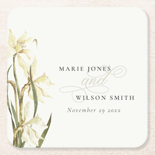 Dessous De Verre Carré Mariage d'aquarelle florale blanc rustique (Devant)