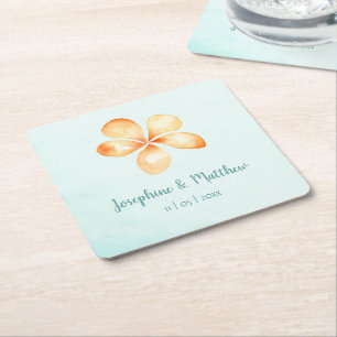 Dessous De Verre Carré Mariage d'aquarelle Island Plumeria
