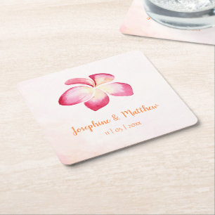 Dessous De Verre Carré Mariage d'aquarelle rose Sunset Plumeria