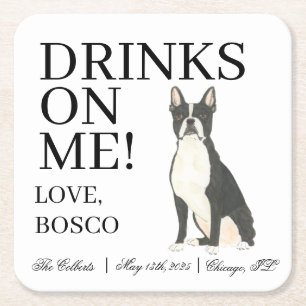 Dessous De Verre Carré Mariage de Boston Terrier