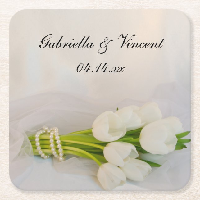 Dessous De Verre Carré Mariage de bouquet blanc Tulip (Devant)