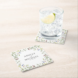 Dessous De Verre Carré Mariage de calligraphie Fleur sauvage moderne