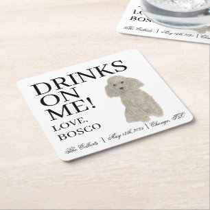 Dessous De Verre Carré Mariage de caniche gris argent personnalisé
