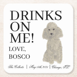 Dessous De Verre Carré Mariage de caniche gris argent personnalisé