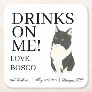 Dessous De Verre Carré Mariage de chat Tuxedo Ragamuffin personnalisé
