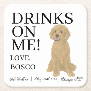 Dessous De Verre Carré Mariage de chien Doodle d'or