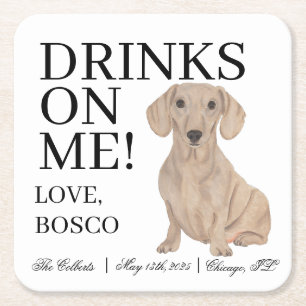 Dessous De Verre Carré Mariage de chien rouge lisse Dachshund