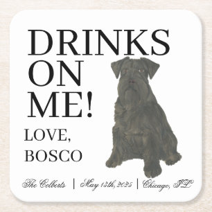 Dessous De Verre Carré Mariage de chien Schnauzer noir personnalisé