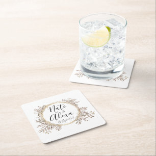 Dessous De Verre Carré Mariage de couronnes florales moderne personnalisé