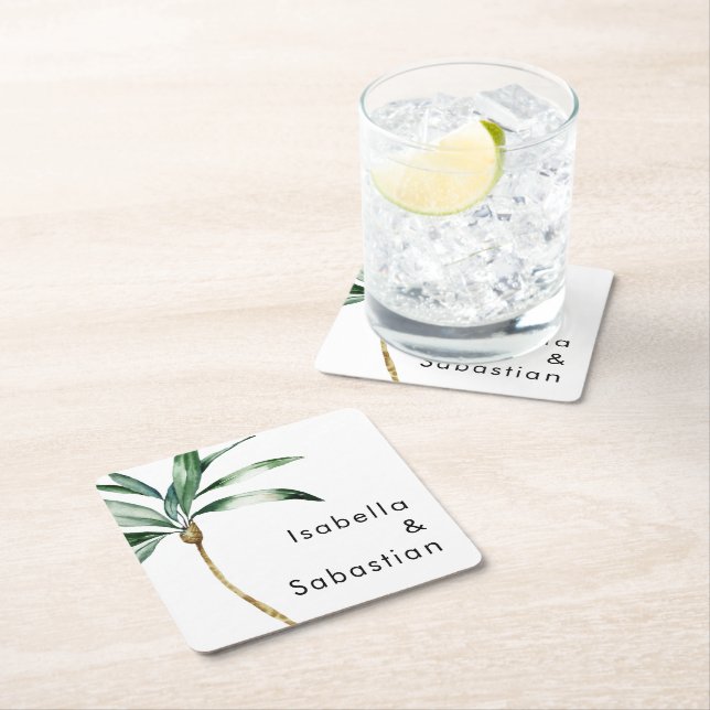 Dessous De Verre Carré Mariage de destination Palm Tree (En situation)