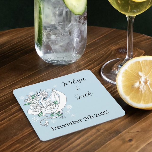 Dessous De Verre Carré Mariage de dragon d'hiver blanc (Créateur téléchargé)