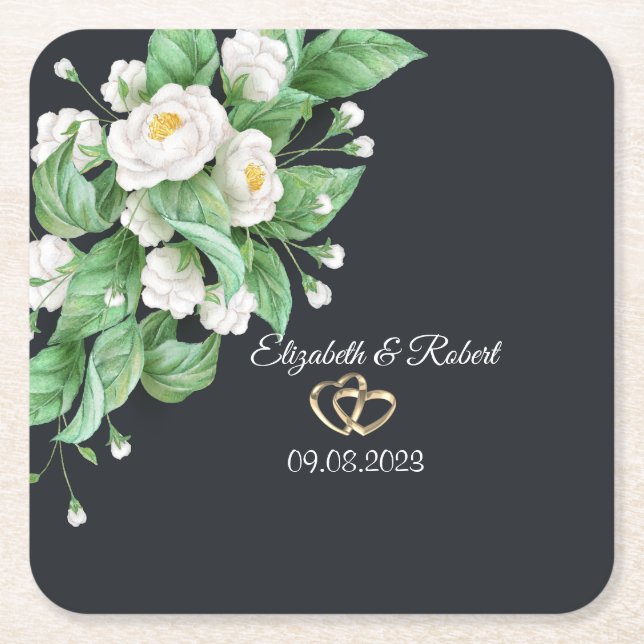 Dessous De Verre Carré Mariage de fleurs blanches (Devant)