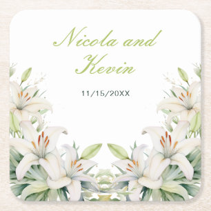 Dessous De Verre Carré Mariage de fleurs blanches