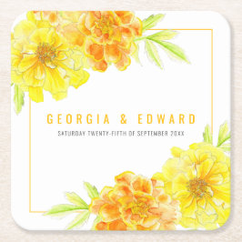 Dessous De Verre Carré Mariage de fleurs d'aquarelle jaune marigold