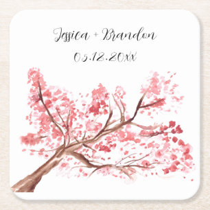 Dessous De Verre Carré Mariage de fleurs de cerisier rose