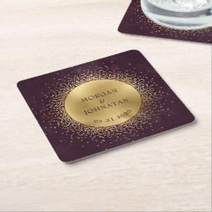 Dessous De Verre Carré mariage de lune d'or céleste de minuit