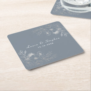 Dessous De Verre Carré Mariage de monogramme bleu foncé