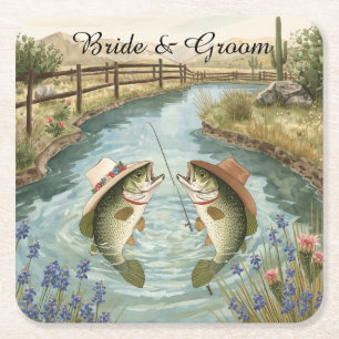 Dessous De Verre Carré Mariage de pêche au Texas