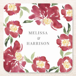 Dessous De Verre Carré Mariage de pivoine rouge