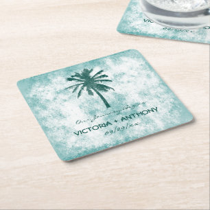Dessous De Verre Carré Mariage de plage de palmiers tropicaux