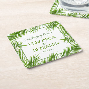 Dessous De Verre Carré Mariage de plage Feuille de palme tropical