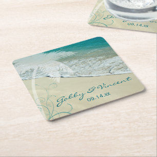 Dessous De Verre Carré Mariage de plage tropicale