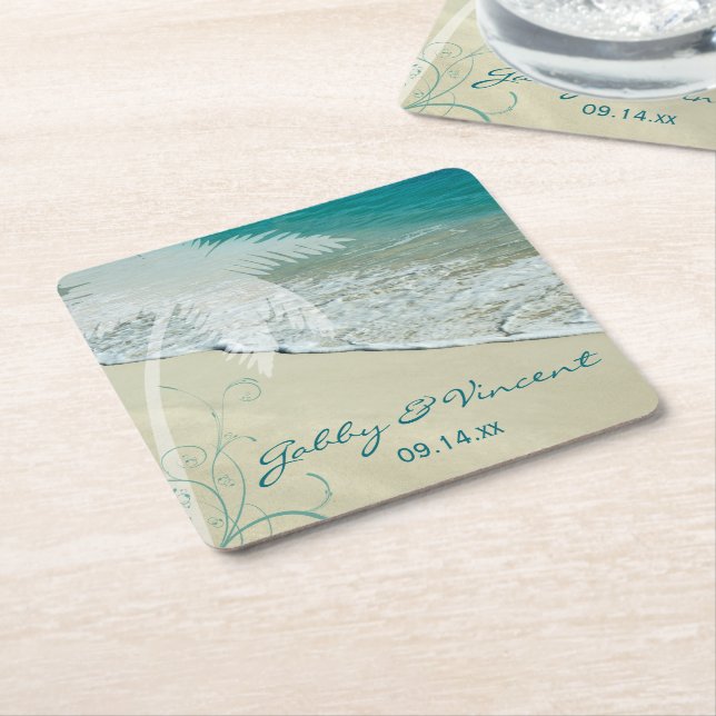 Dessous De Verre Carré Mariage de plage tropicale (Incliné)