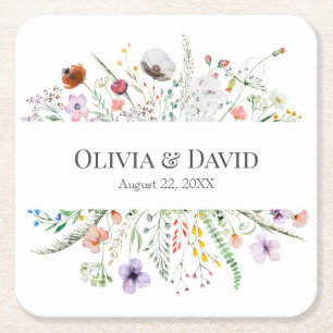 Dessous De Verre Carré Mariage de pré-Fleur sauvage Boho