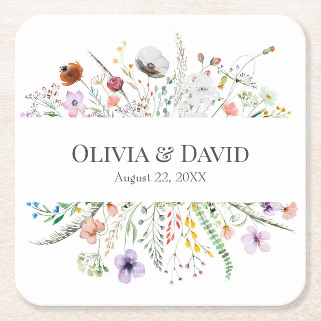 Dessous De Verre Carré Mariage de pré-Fleur sauvage Boho (Devant)