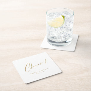 Dessous De Verre Carré Mariage de script Gold minimal moderne applaudisse