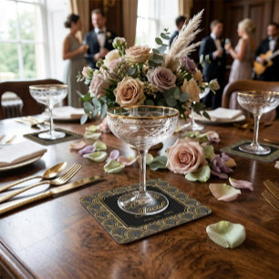 Dessous De Verre Carré Mariage de style Art Déco brodé