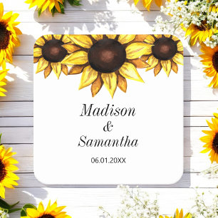 Dessous De Verre Carré Mariage de tournesol de la mariée blanche jaune