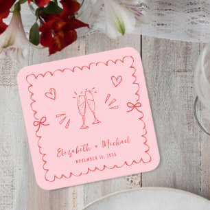 Dessous De Verre Carré Mariage de trame rose rouge vif tendance
