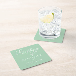 Dessous De Verre Carré Mariage de typographie blanche Chc Mint Green