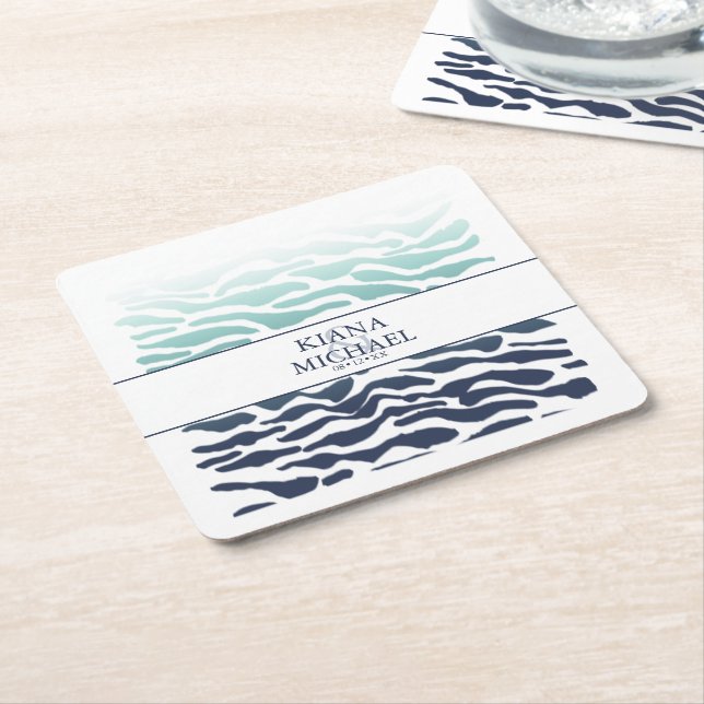Dessous De Verre Carré Mariage de vague bleue ID836 (Incliné)