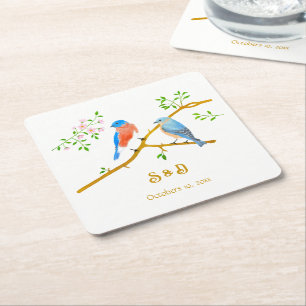 Dessous De Verre Carré Mariage des oiseaux bleus