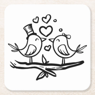 Dessous De Verre Carré Mariage des oiseaux noirs de race noire