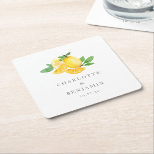 Dessous De Verre Carré Mariage d'été au citron aquarelle
