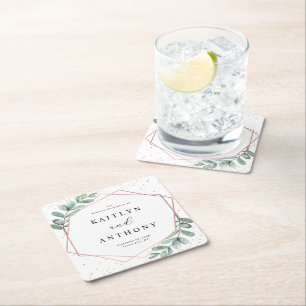 Dessous De Verre Carré Mariage d'huile d'or Eucalyptus Rose géométrique