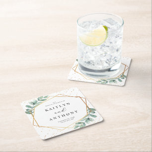 Dessous De Verre Carré Mariage d'huile d'or géométrique Eucalyptus
